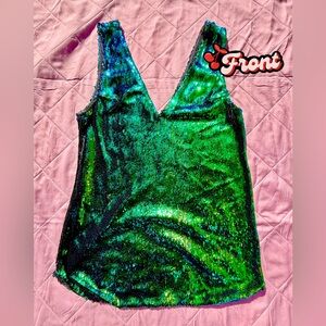 Free People Green Sequin V-Neck Dress